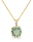 14k Yellow Gold Green Amethyst Gemstone And Diamond Pendant Necklace