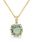 14k Yellow Gold Green Amethyst Gemstone And Diamond Pendant Necklace