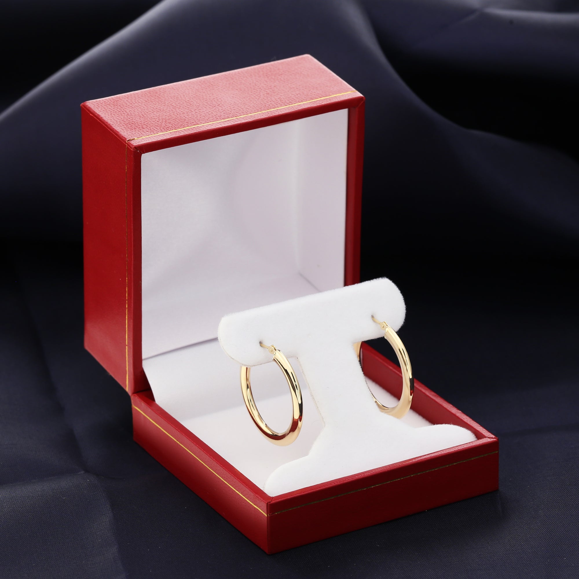 14K Yellow Gold Flat Design Hoop Earrings