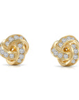 Solid 14k Gold Brilliant CZ Love Knot Twist Studs, 7mm, With Pushbacks