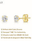 14K Yellow Gold And White Gold Stamping Zirconia Stud Earrings, Dainty Everyday Earrings