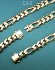 14K Yellow Gold Figaro Link Chain Bracelet, Sizes 7.25in-8.25in