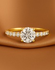 14K Yellow Gold Solitaire Round Brilliant 1 Carat Engagement Ring With Side Stones