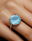 Sterling Silver Sky Blue Topaz Ring, Five Carat Natural Gemstone, 925 Twist Rope Design, "Ms. Luscious"