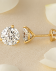 14K Yellow Gold Brilliant-Cut Lab Diamond Studs, Classic Martini 3-Prong Setting, Screwback