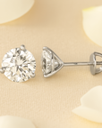 14K White Gold Brilliant-Cut Lab Diamond Studs, Classic Martini 3-Prong Setting, Screwback