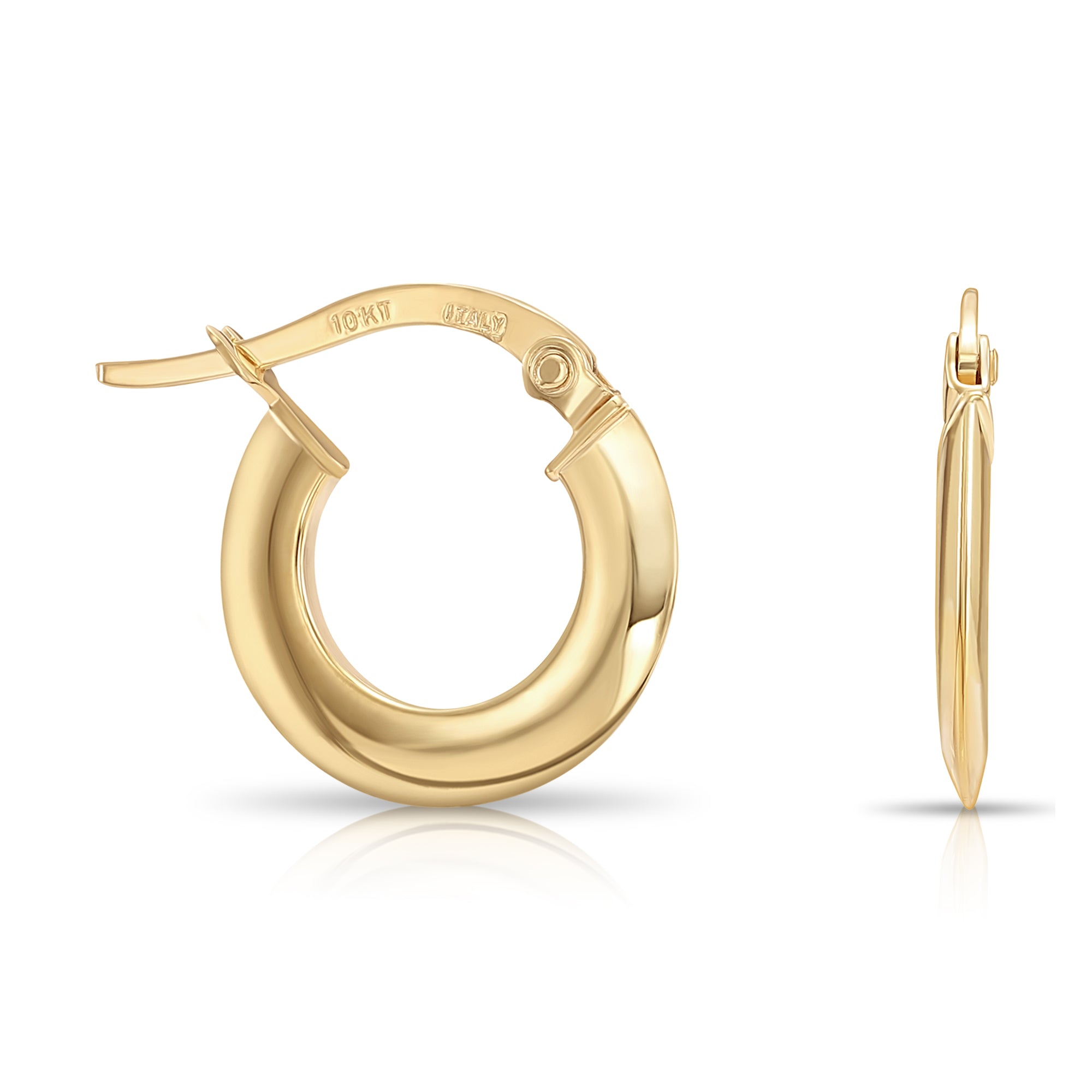 Solid 10K Yellow Gold Round Hoop Earrings, Italian Style, Shiny