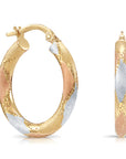 Solid 10K Yellow Gold Tri-Color Hoop Earrings, Italian Style Design, Chunky 3mm