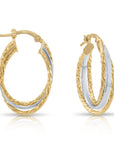 10K Gold Two-Tone Spiral Oval Hoop Earrings, Italian Design