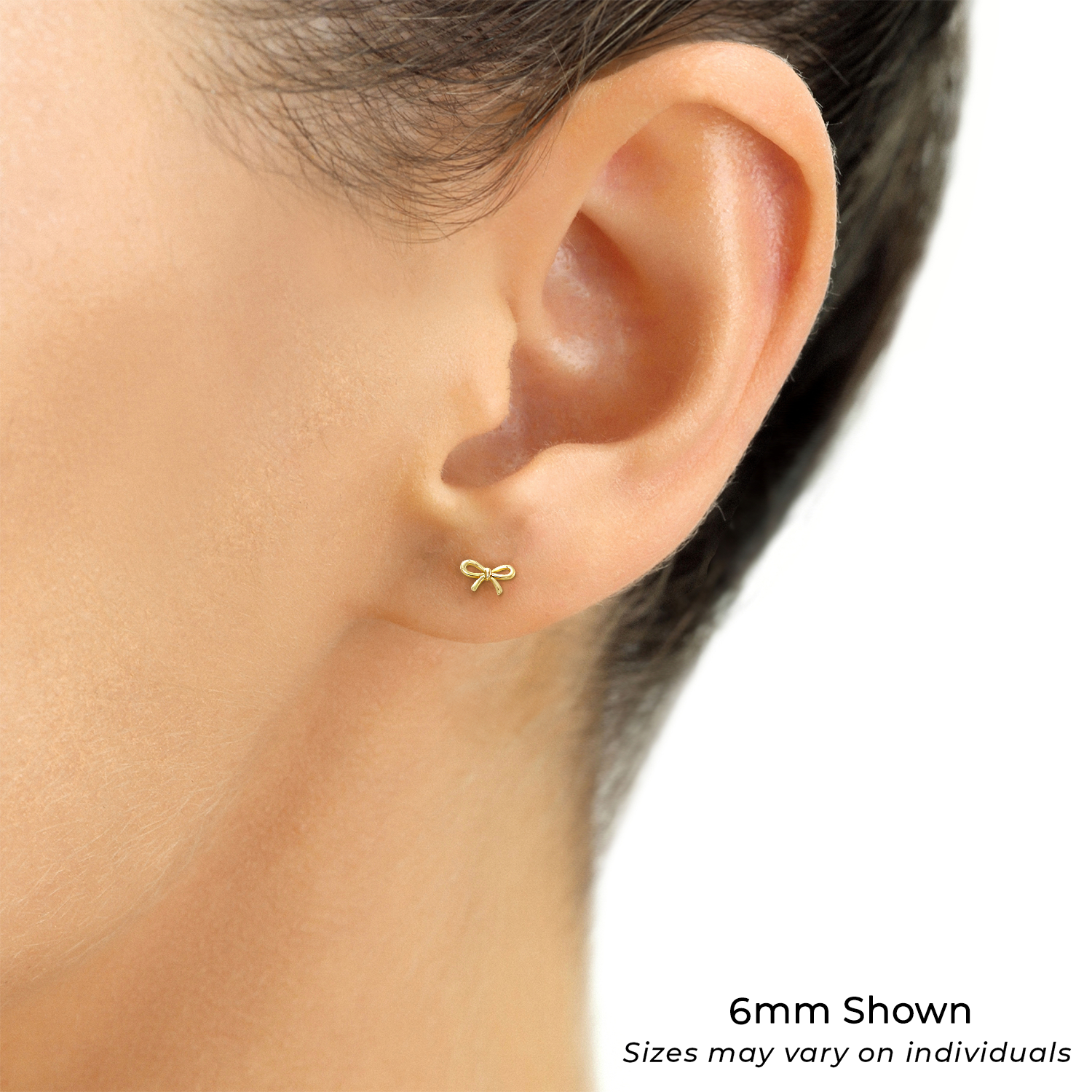 14k Solid Yellow Gold Ribbon Bow Stud Earrings, With Secure Screw 