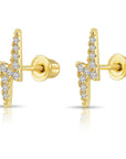 14k Solid Yellow Gold Lightning Bolt Studs, With Screw on Screwbacks