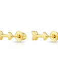 14k Solid Yellow Gold Tiny Arrow Studs, With Screw on Screwbacks