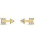 14k Solid Yellow Gold Tiny CZ Arrow Studs, With Screw on Screwbacks