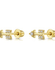 14k Solid Yellow Gold Tiny CZ Arrow Studs, With Screw on Screwbacks