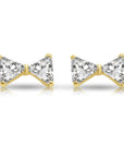 14k Solid Yellow Gold Triangle CZ Ribbon Bow Studs, With Screw on Screwbacks