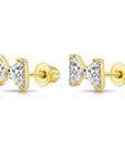14k Solid Yellow Gold Triangle CZ Ribbon Bow Studs, With Screw on Screwbacks