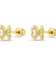 14k Solid Yellow Gold CZ Ribbon Bow Studs, With Screw on Screwbacks