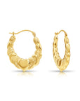 14K Yellow Gold Swirl Heart Hoop Earrings, 22mm