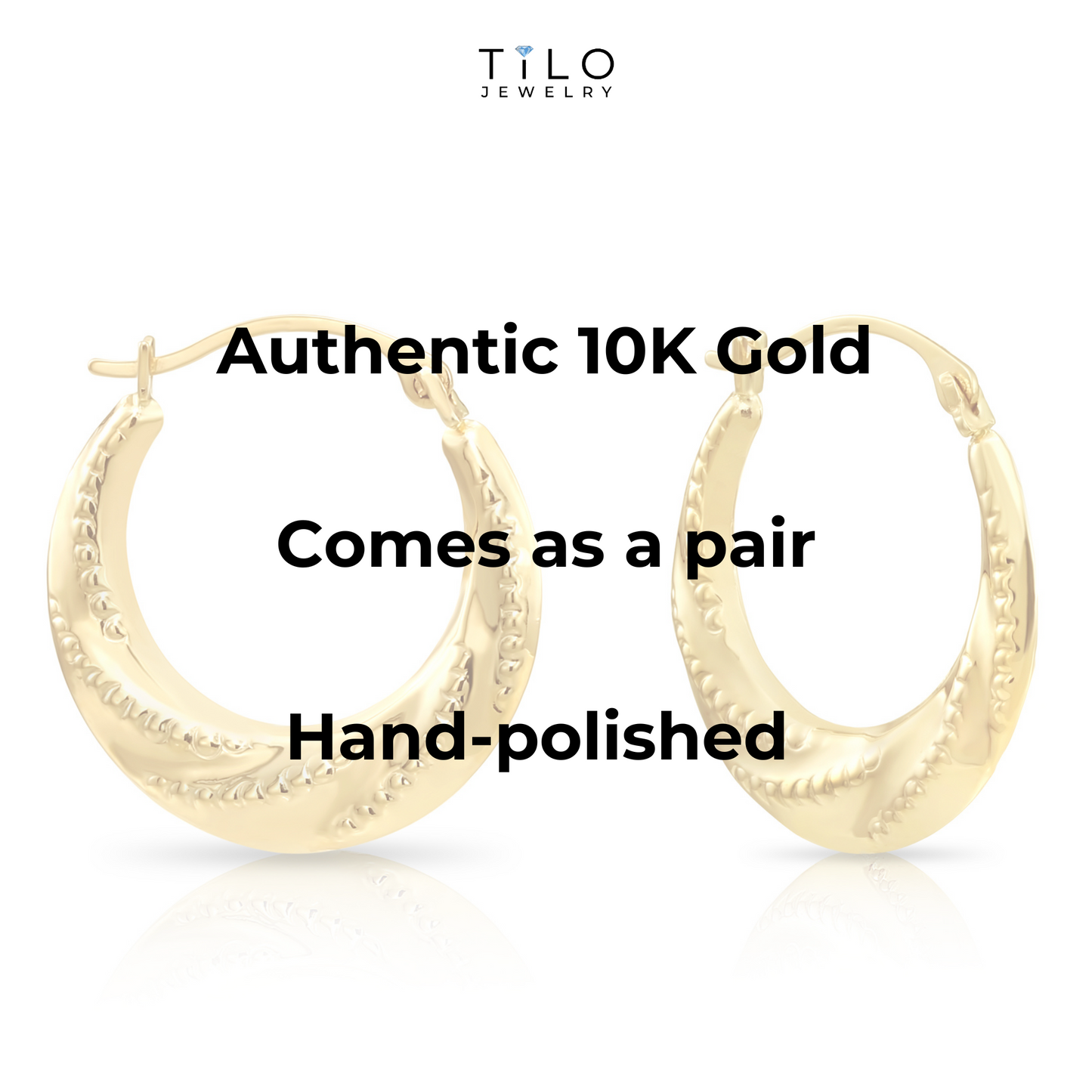 10K Yellow Gold Twisted Dotted Hoop Earrings, 18.5mm, By TILO Jewelry
