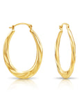 10K Yellow Gold Oval Spiral Twist Hoop Earrings