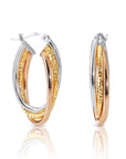 Sterling Silver Tri-Color Spiral Design Oval Hoop Earrings