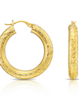 14k Yellow Gold Tornado Diamond Cut Hoop Earrings, 4mm Thin
