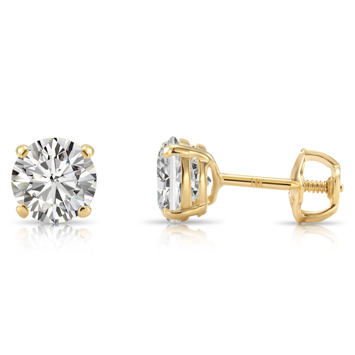 14K Gold Lab Diamond Stud Earrings, Screwback