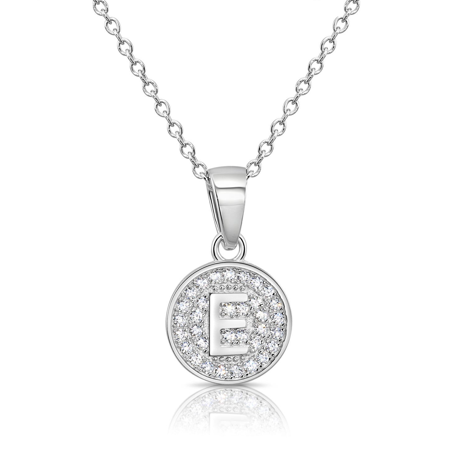 925 Sterling Silver CZ Initial Round Pendant Necklace (Letters A-Z) 16" 18"