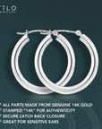 14k White Gold Chunky Hoop Earrings, 3mm Thickness
