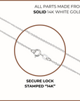 14k Solid White Gold Diamond-Cut Cable Chain Necklace 16 18 20Inch, 1.5mm Thick