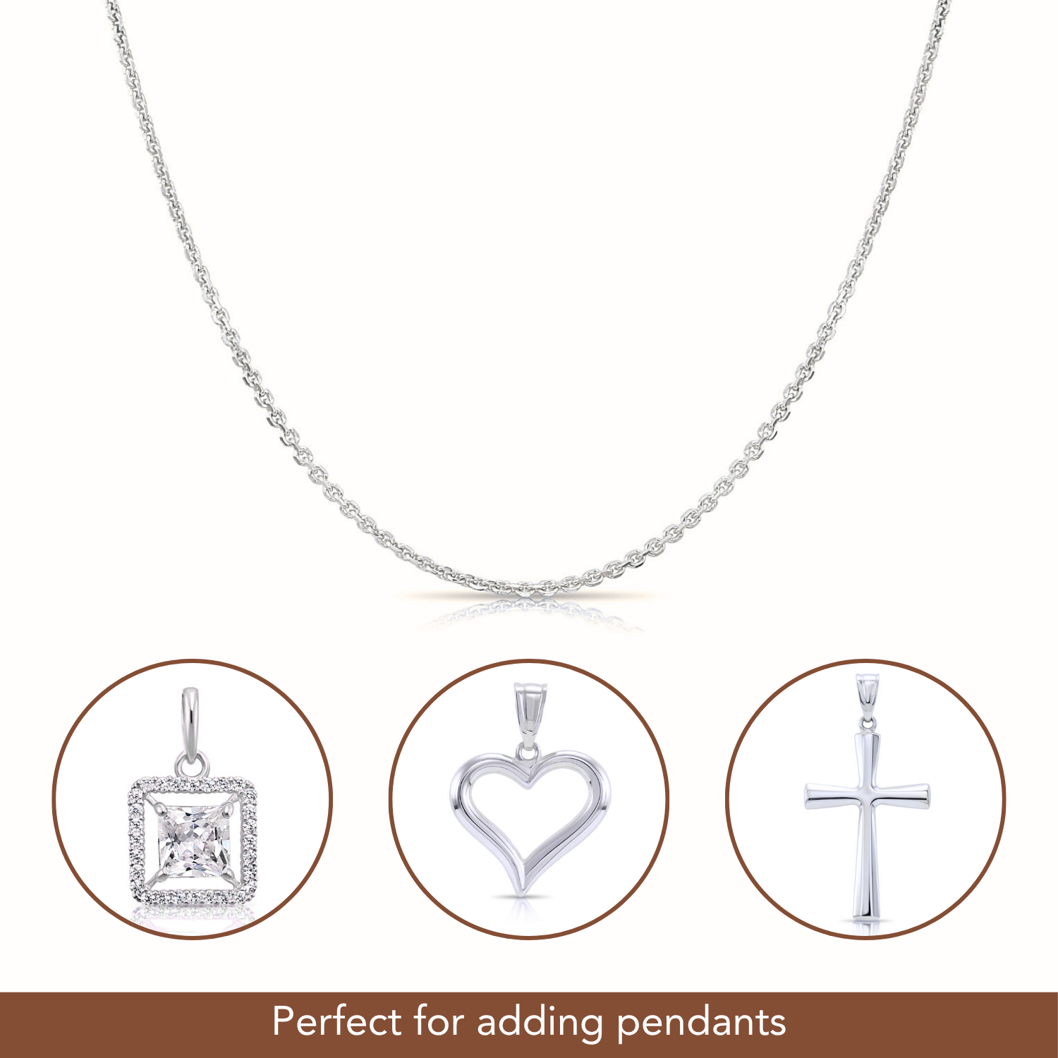 14k Solid White Gold Diamond-Cut Cable Chain Necklace 16 18 20Inch, 1.5mm Thick