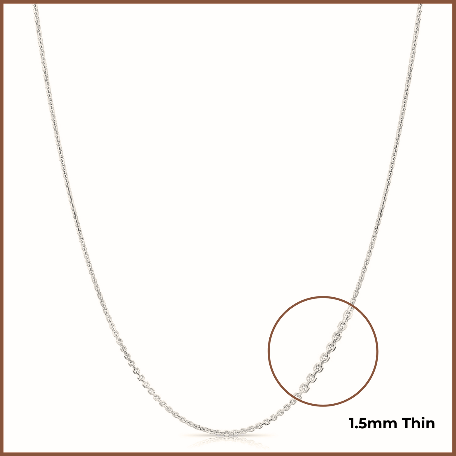 14k Solid White Gold Diamond-Cut Cable Chain Necklace 16 18 20Inch, 1.5mm Thick
