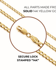 14K Solid Yellow Gold Curb Link Chain Bracelet, 7 Inches