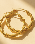 14k Yellow Gold Twisted Hoop Earrings