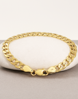 14K Solid Yellow Gold Curb Link Chain Bracelet, 7 Inches