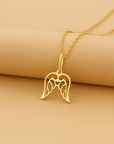 14K Yellow Gold Angel Wings Pendant, With 18" Necklace