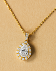14K Yellow Gold Pear Pendant Necklace, Teardrop Halo CZ Pendant