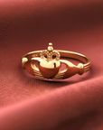 14K Solid Yellow Gold Claddagh Ring, Heart With Crown Design