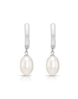 14K Gold Freshwater Pearl Drop Earrings, Huggie Design