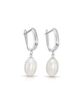 14K Gold Freshwater Pearl Drop Earrings, Huggie Design