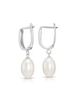14K Gold Freshwater Pearl Drop Earrings, Huggie Design