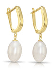 14K Gold Freshwater Pearl Drop Earrings, Huggie Design