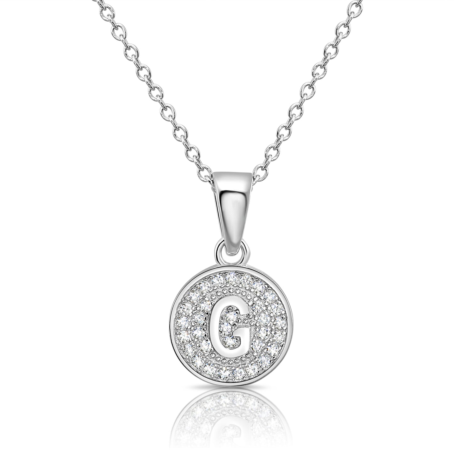 925 Sterling Silver CZ Initial Round Pendant Necklace (Letters A-Z) 16" 18"