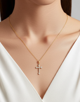 14K Yellow Gold CZ Cross Pendant Necklace