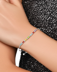 Sterling Silver Multicolor Rainbow CZ Bracelet, Adjustable Length