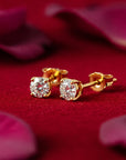 14K Gold Lab Diamond Stud Earrings, CVD Brilliant Solitaire Round Diamond Studs, Pushback