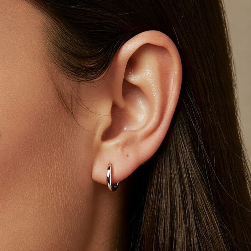 Sterling Silver Classic Round Huggie Hoop Earrings, 13mm
