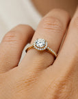 14K Yellow Gold Triple Halo Dome 1 Carat Engagement Ring With Side Stones