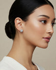 Sterling Silver Half Ball Classic Studs, With Simulated Diamonds