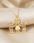 14K Yellow Gold Mom With Children Pendant Necklace